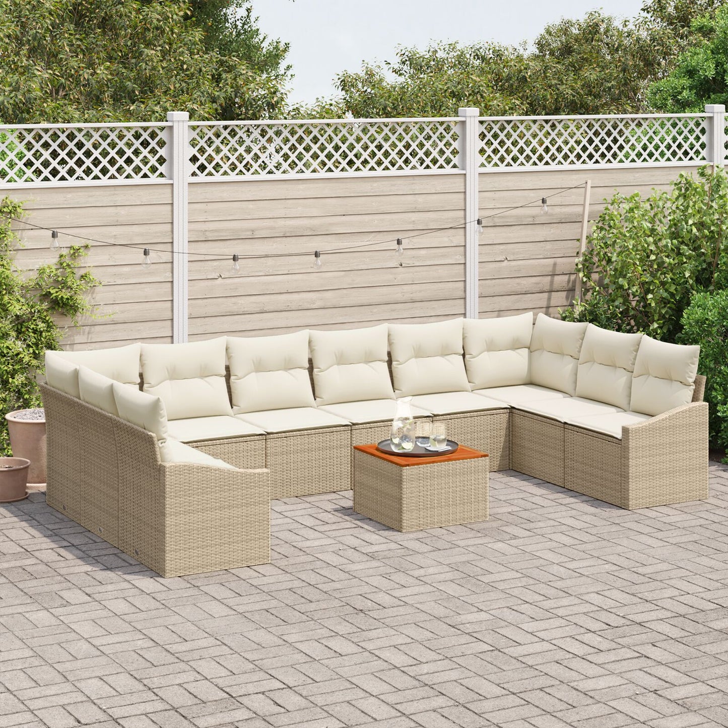 11-Delige Tuin Sofa Set Met Kussens Beige Poly Rattan Acacia