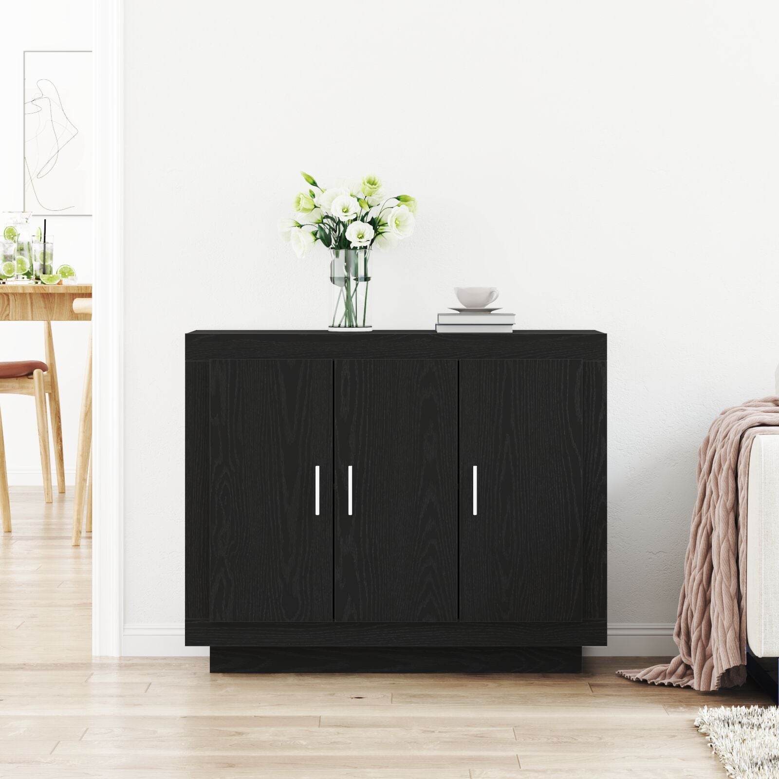 Sideboard 92X35X75 Cm Engineered Wood Zwart eiken
