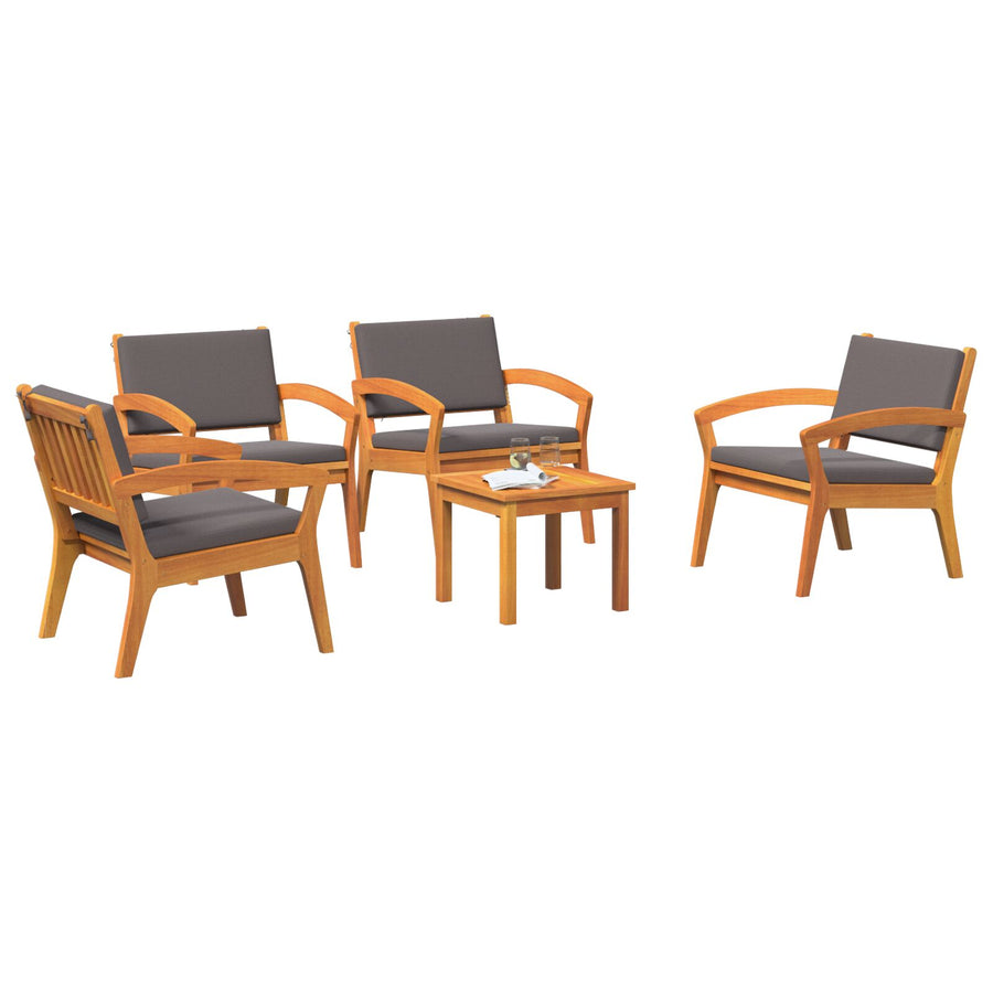 5-Delige Bistro Set Met Kussens - Massief Acaciahout Donkergrijs 4x stoelen + tafel