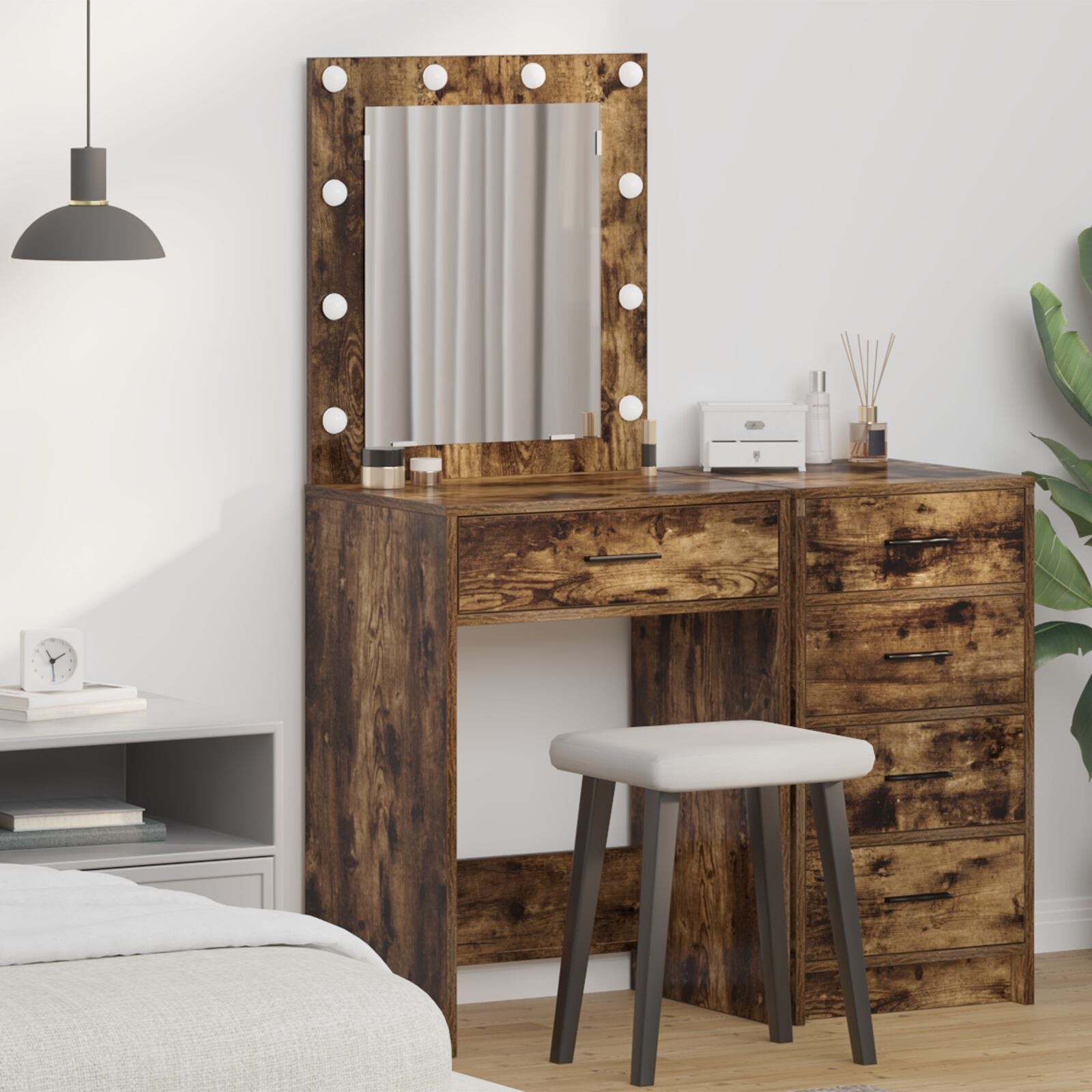 Kaptafel Met Led-Verlichting Gerookt Eiken 50 x 41 x 135 cm