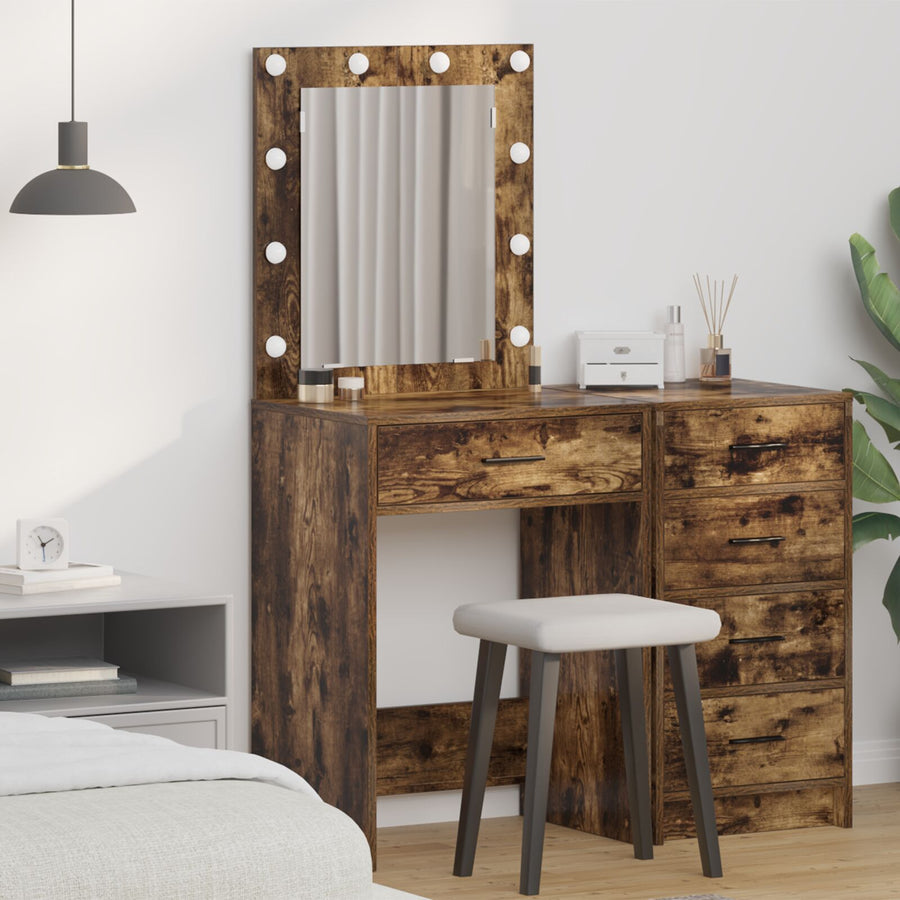 Kaptafel Met Led-Verlichting Gerookt Eiken 50 x 41 x 135 cm