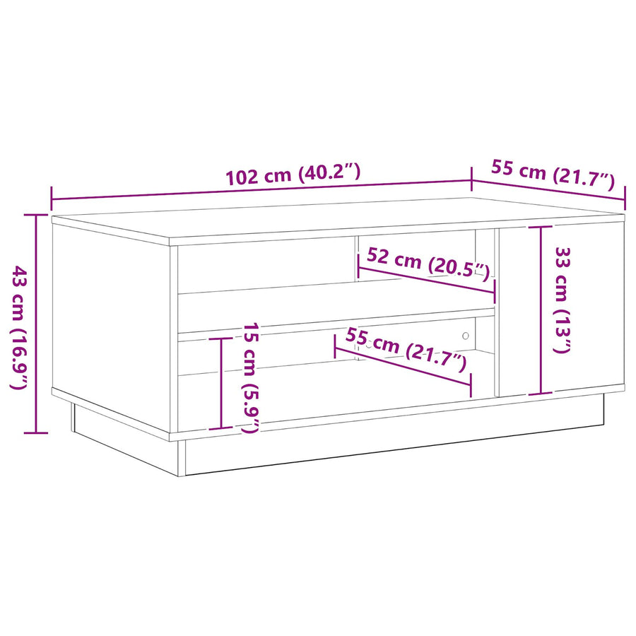 Zwart Eikenhouten Salontafel 102X55X43 Cm Gemaakt Van Engineered Wood