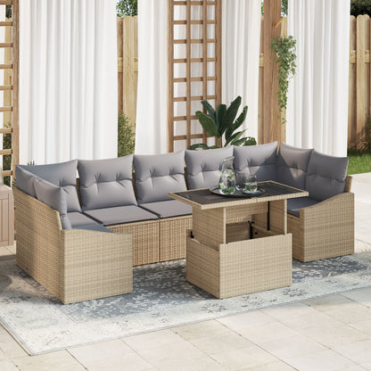 Tuinbankset Set Van 8 Beige En Grijs Rattan, Glas, Polyester
