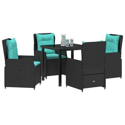 5-Delige Tuin Eetset - Zwart Poly Rattan