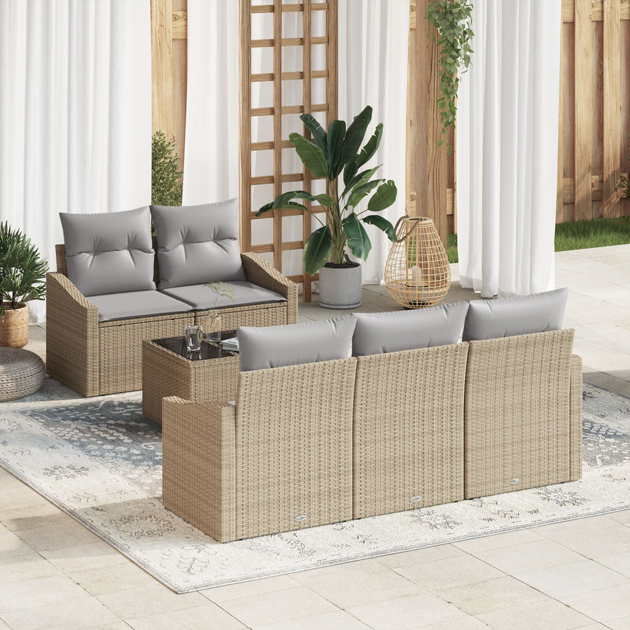 6-Delig Tuinbankstel Met Kussens Beige Poly Rattan Gegalvaniseerd Staal