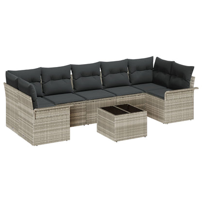 8-delige Tuinbank Set met Kussens Lichtgrijs Poly Rattan