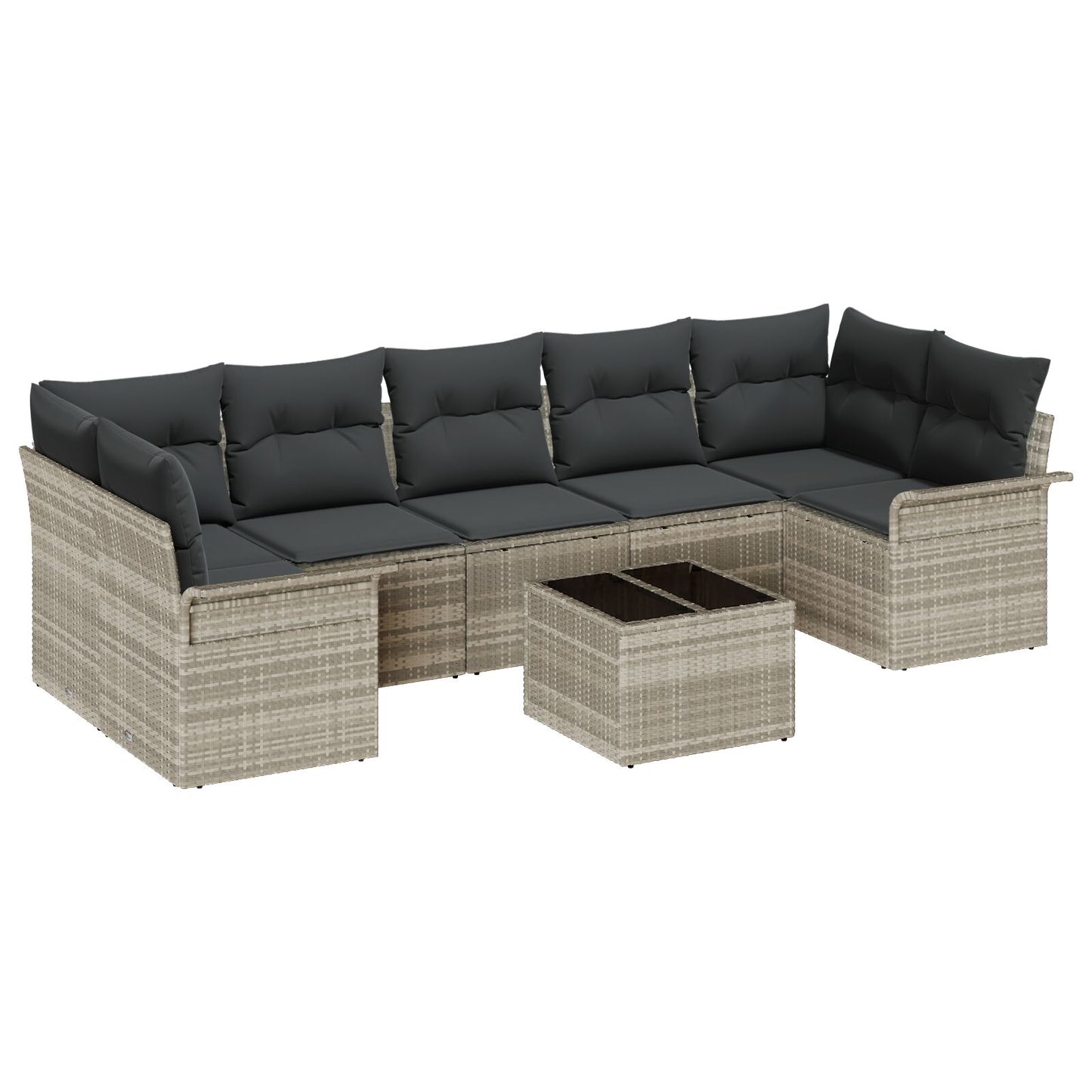 8-delige Tuinbank Set met Kussens Lichtgrijs Poly Rattan
