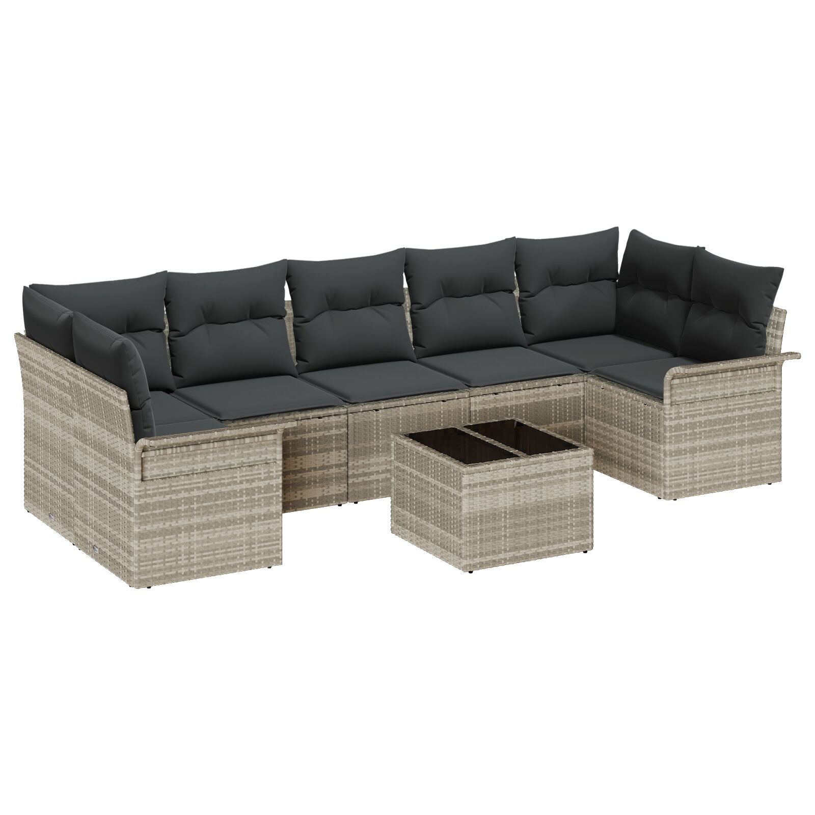 8-delige Tuinbank Set met Kussens Lichtgrijs Poly Rattan