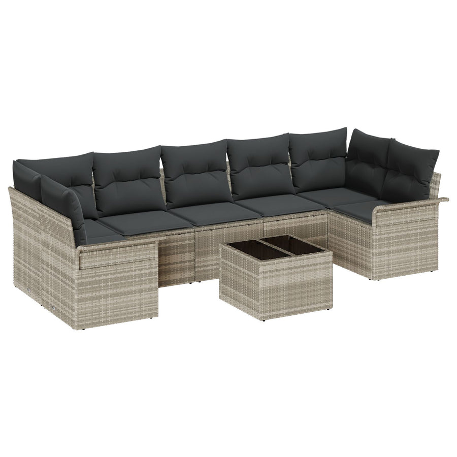 8-delige Tuinbank Set met Kussens Lichtgrijs Poly Rattan
