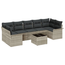 8-delige Tuinbank Set met Kussens Lichtgrijs Poly Rattan