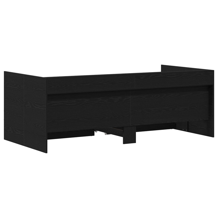 Zwart Dagbed Met Lades Zwart Eiken Bewerkt Hout 75 X 190 Cm