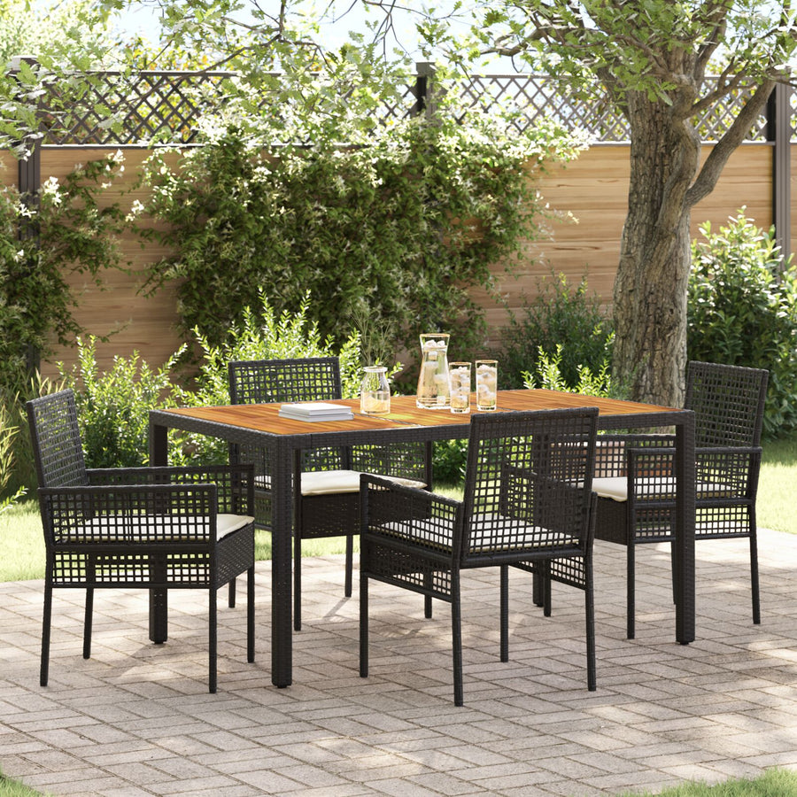 5-Delige Tuindining Set Met Kussens Zwart Poly Rattan