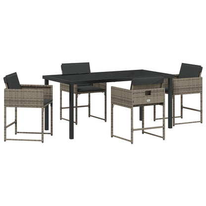 5-Delige Tuindining Set Met Kussens Grijs Poly Rattan