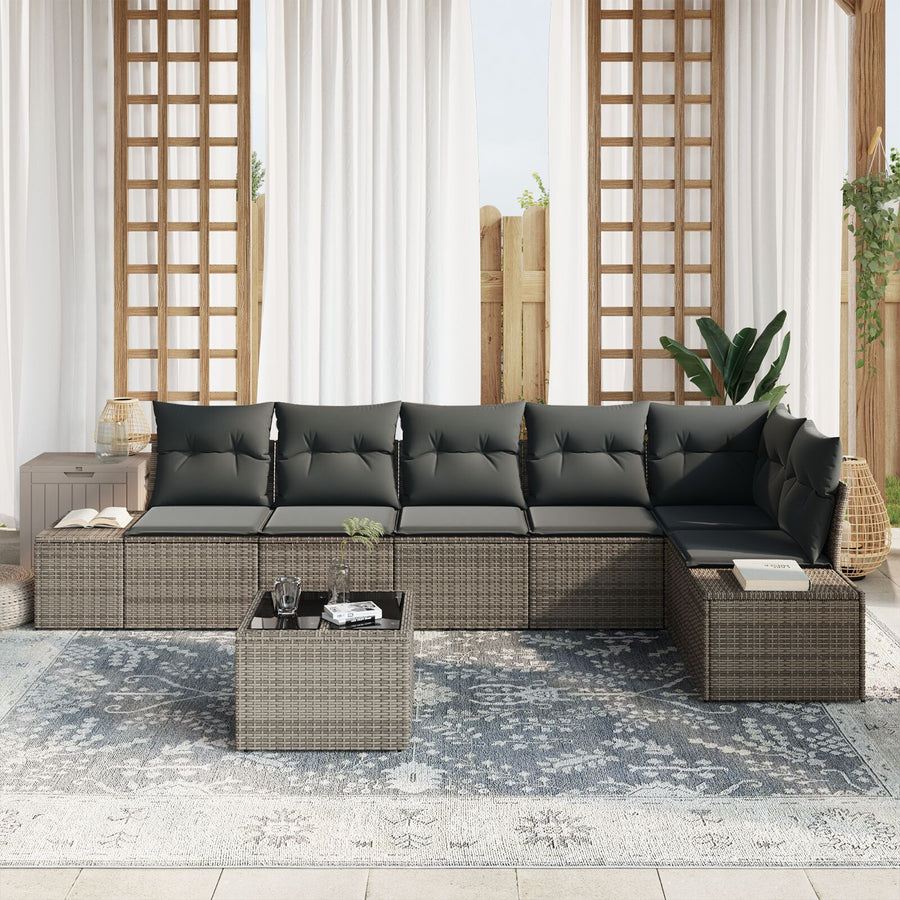 6-Delige Tuin Sofa Set Met Kussens Zwart Poly Rattan Grijs met tafel