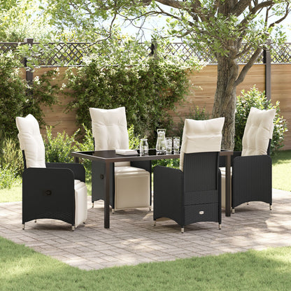 5-Delige Tuin Eetset Met Kussens Zwart Poly Rattan