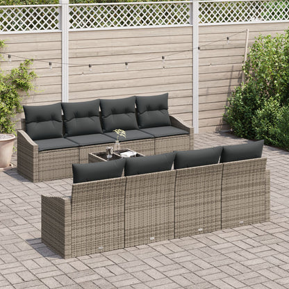 7-Delige Tuin Sofa Set Met Kussens Grijs Poly Rattan Gegalvaniseerd Staal