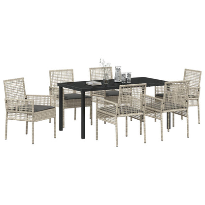 7-Delige Tuin Eetset Met Kussens Lichtgrijs Poly Rattan