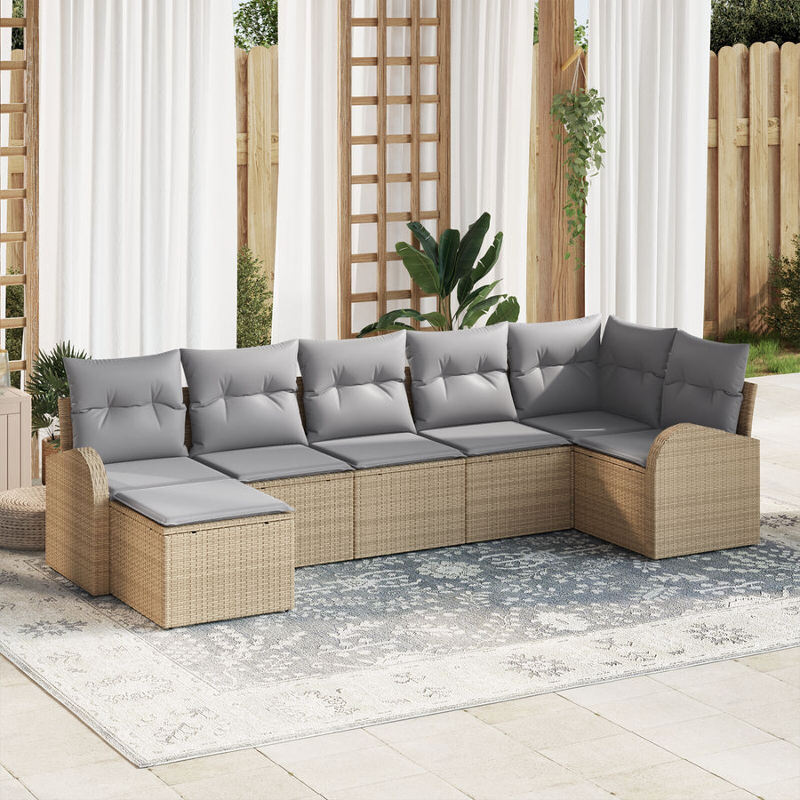 Tuinbankset Set Van 7 Beige Riet Tuinbank Rechthoekig Modern