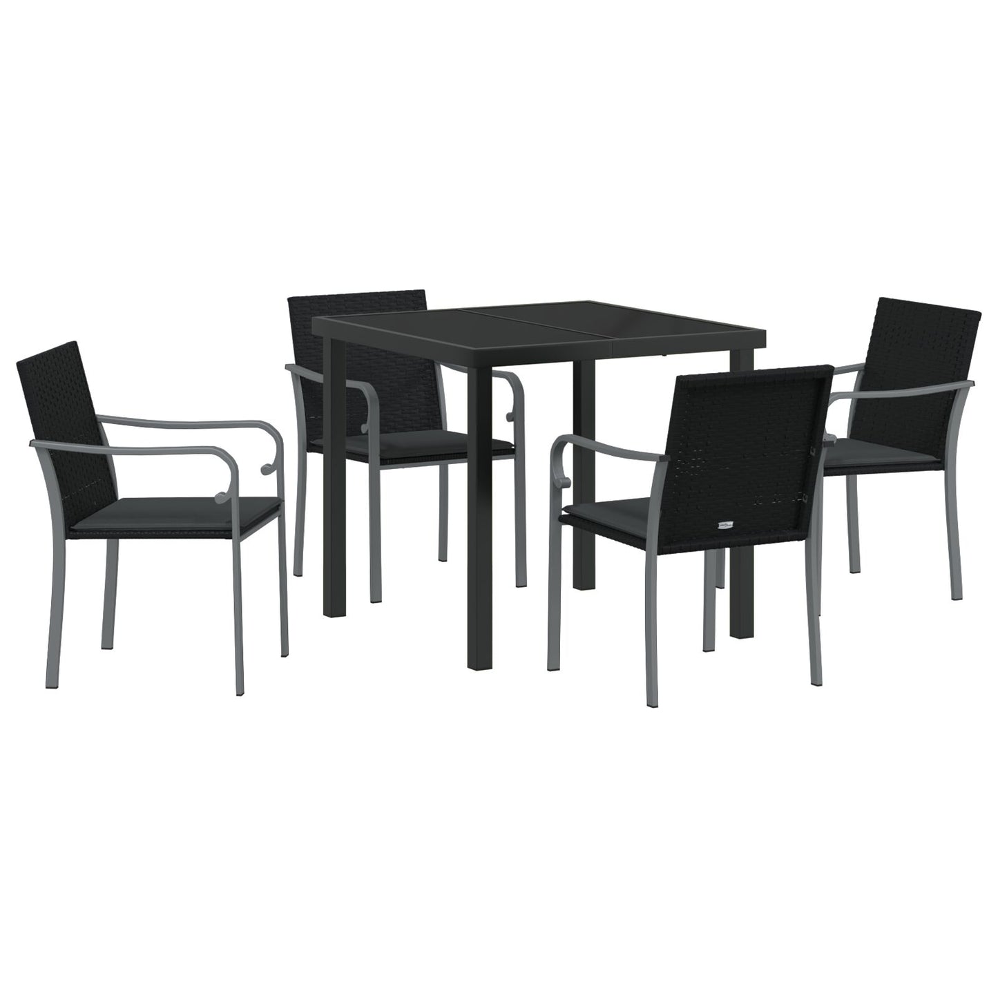 5-Delige Tuintafelset Met Kussens Poly Rattan 4-Zitter Zwart 80 cm