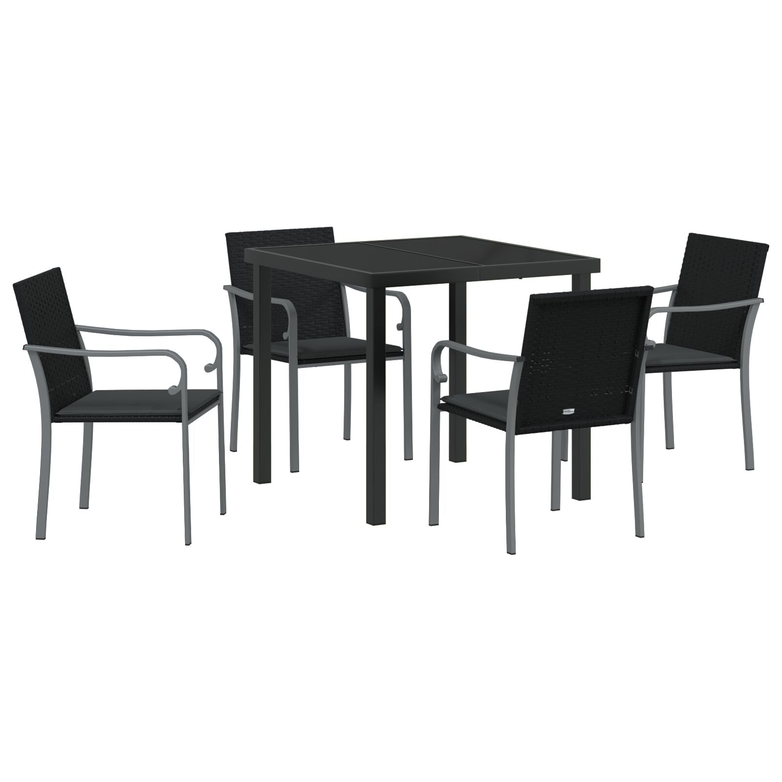 5-Delige Tuintafelset Met Kussens Poly Rattan 4-Zitter Zwart 80 cm