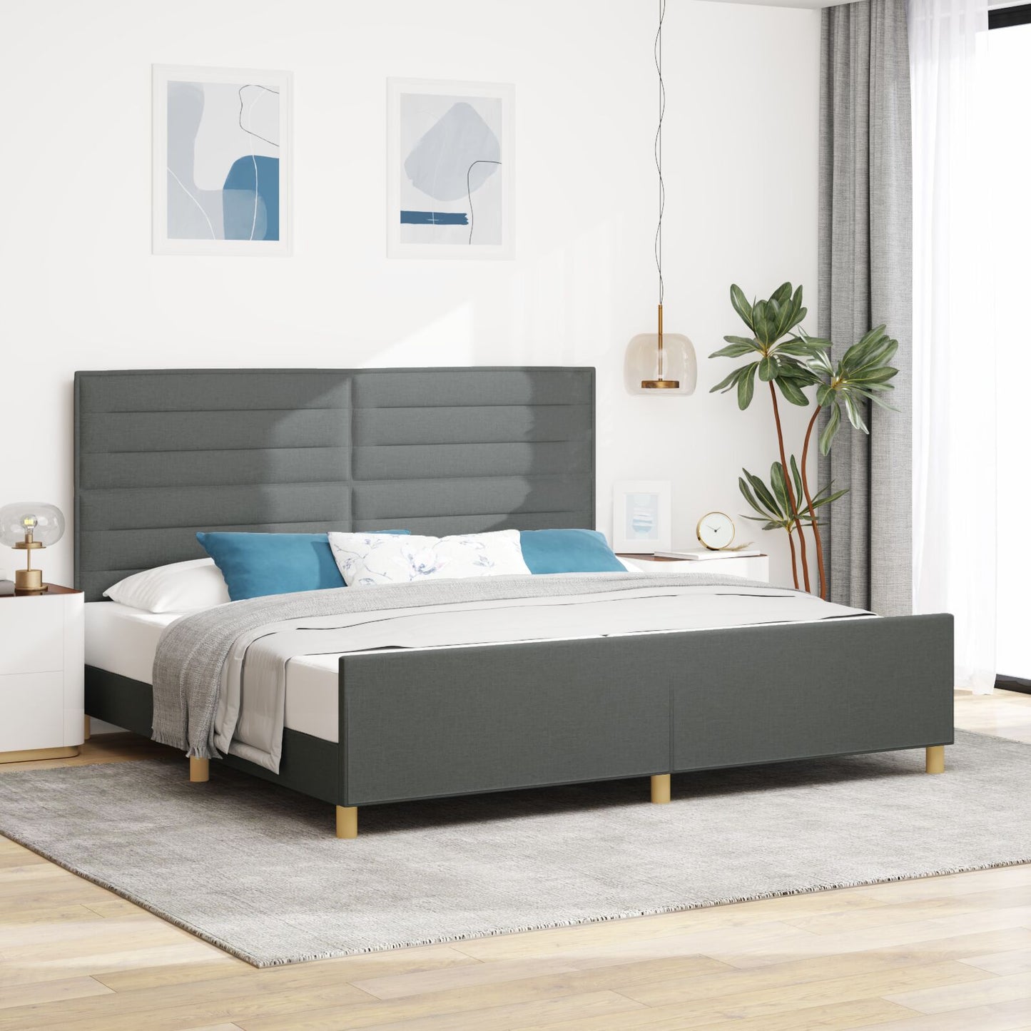 Donkergrijze Stof Bedframe 200X200 Cm Crème