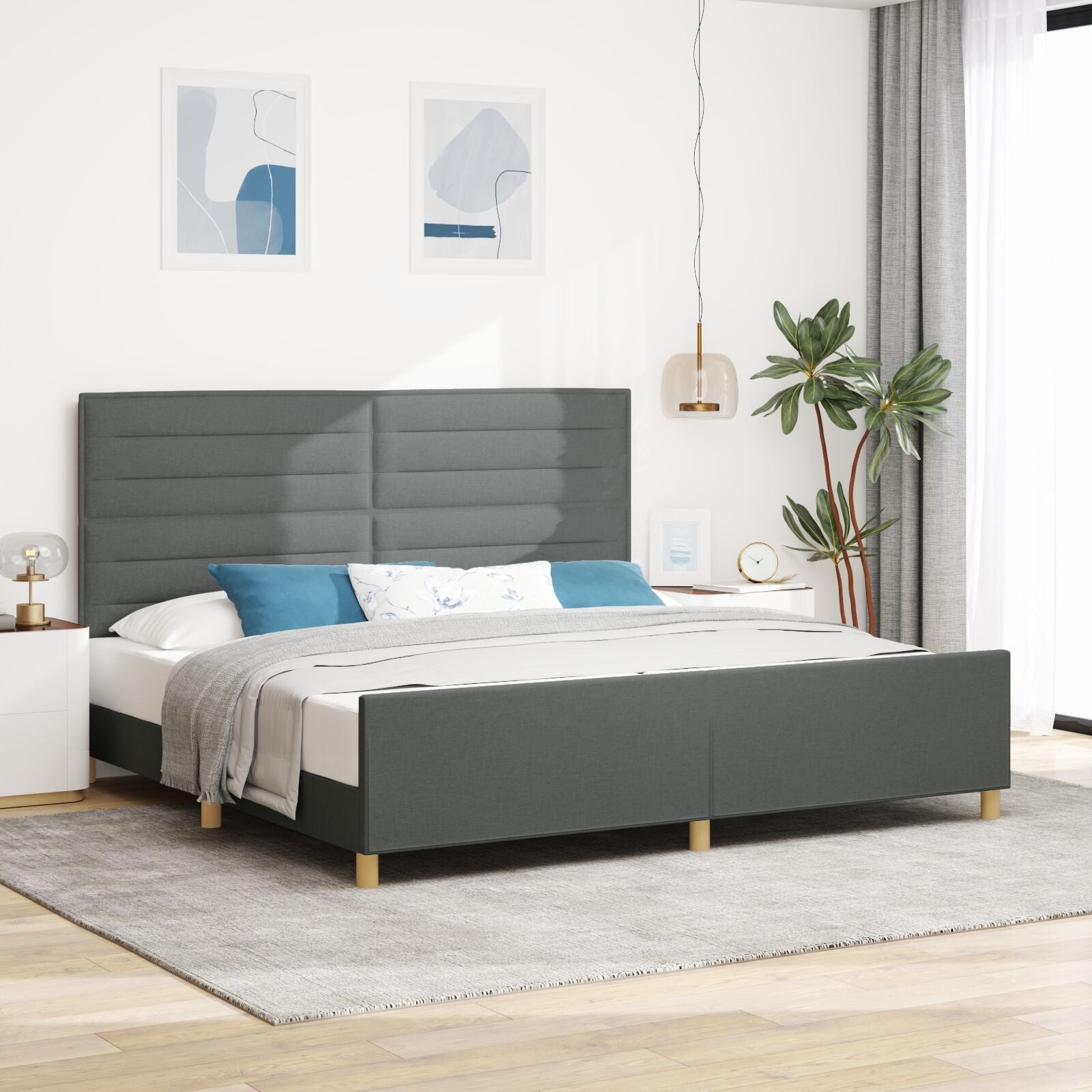 Donkergrijze Stof Bedframe 200X200 Cm Crème
