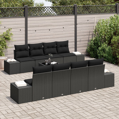 7-Delig Tuinbankstel Met Kussens Zwart Poly Rattan