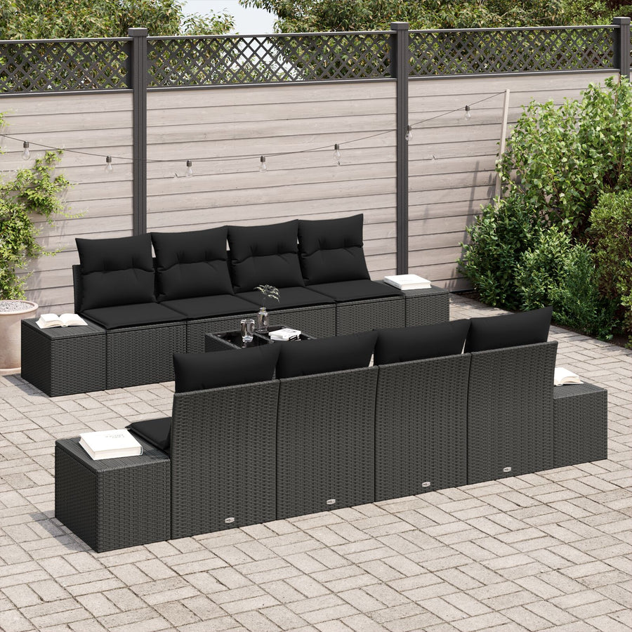 7-Delig Tuinbankstel Met Kussens Zwart Poly Rattan