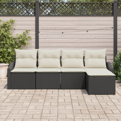 Tuin Sofa Set Set Van 5 Zwart En Crème Rattan En Polyester Gegalvaniseerd Staal