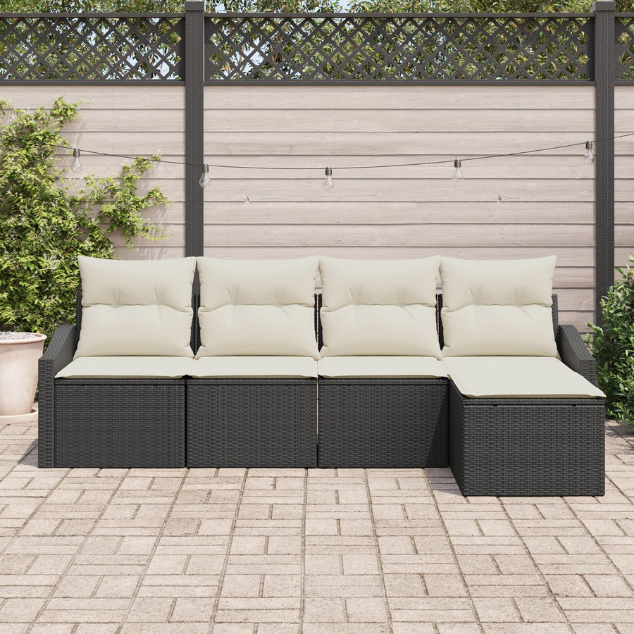 Tuin Sofa Set Set Van 5 Zwart En Crème Rattan En Polyester Gegalvaniseerd Staal