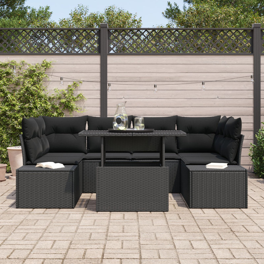 Tuin Sofa Set Set Van 7 Zwart Poly Riet, Glas Tuin Sofa Set
