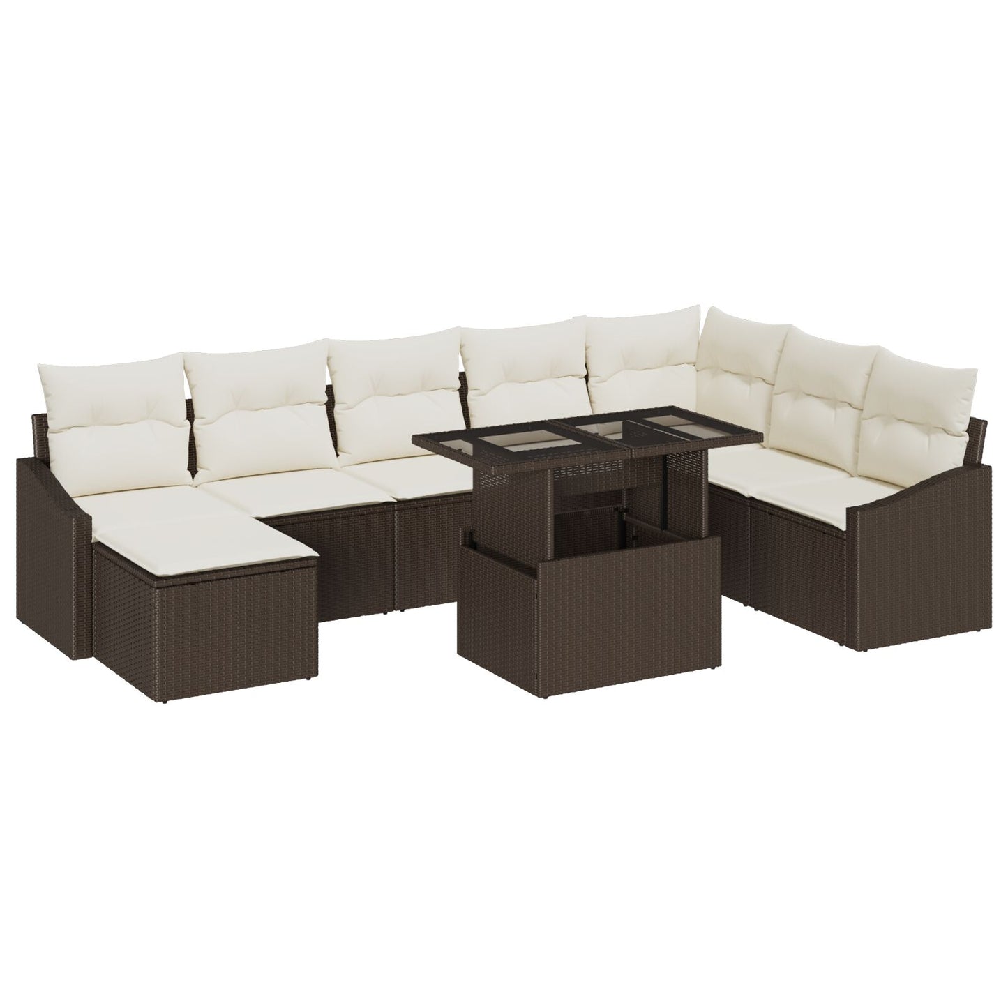 Tuin Sofa Set Set Van 9 Beige Kussens, Bruin Frame Rattan