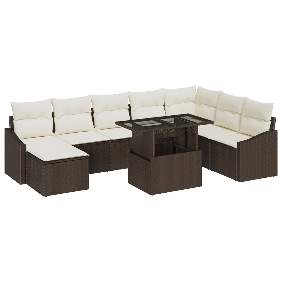 Tuin Sofa Set Set Van 9 Beige Kussens, Bruin Frame Rattan