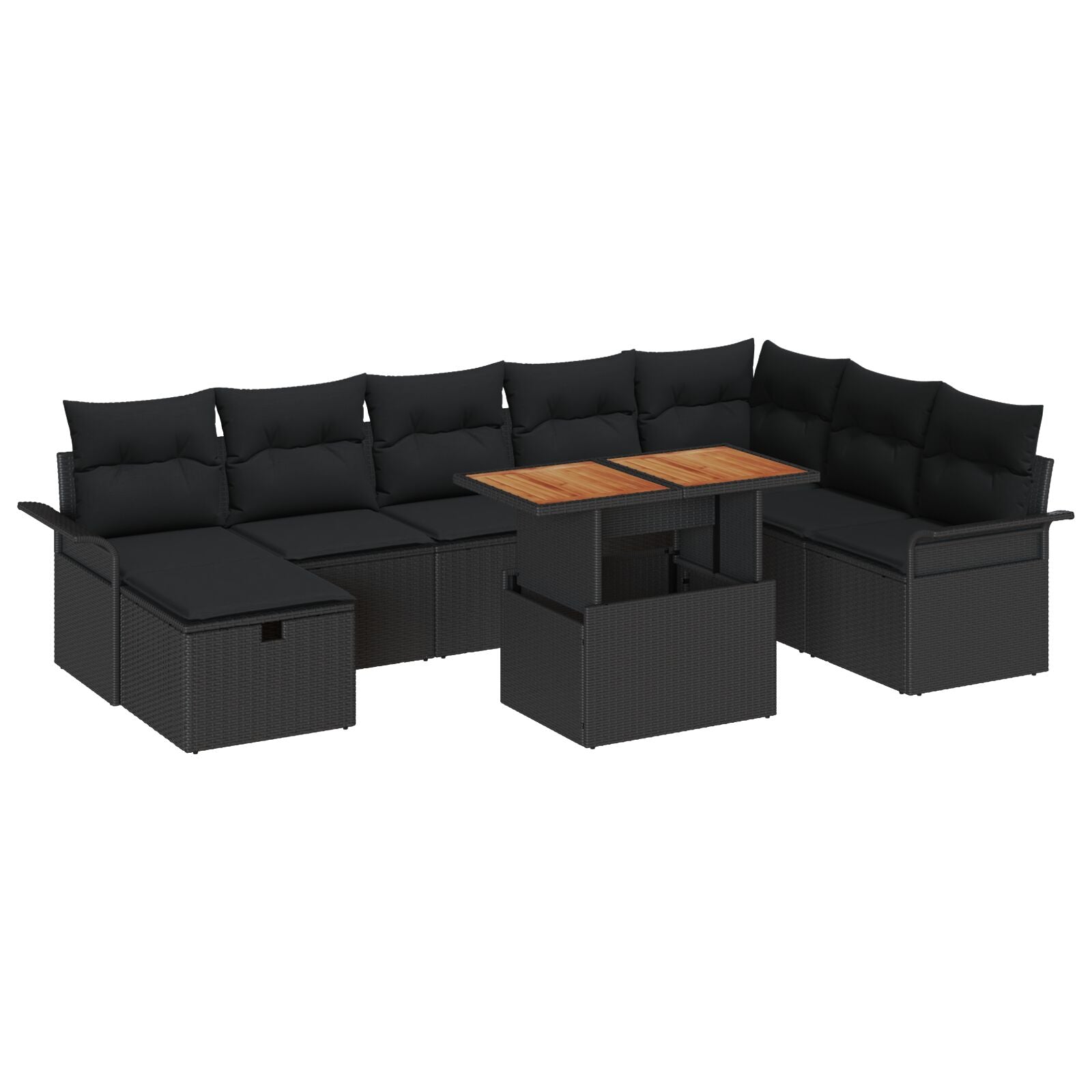 9-Delige Tuin Sofa Set Met Kussens Zwart Poly Rattan