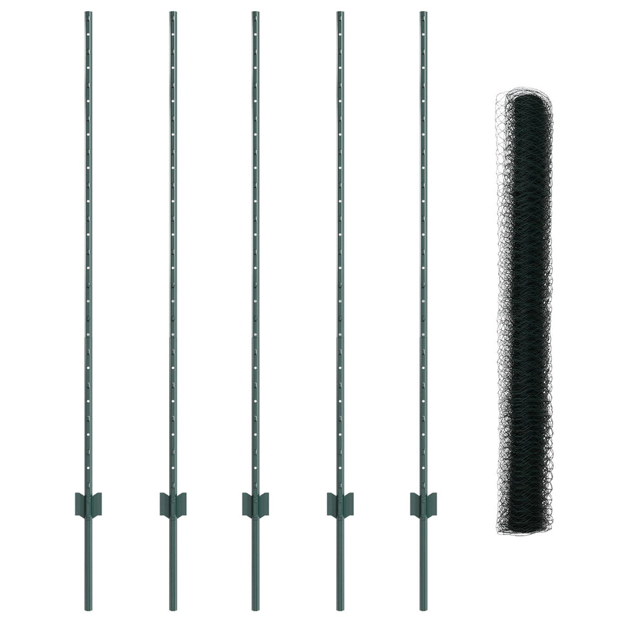 Omheining Palen 5 Stuks U-Channel Groen 140 Cm Staal,  Hexagonale Omheining Groen 1,4X10 M Staal