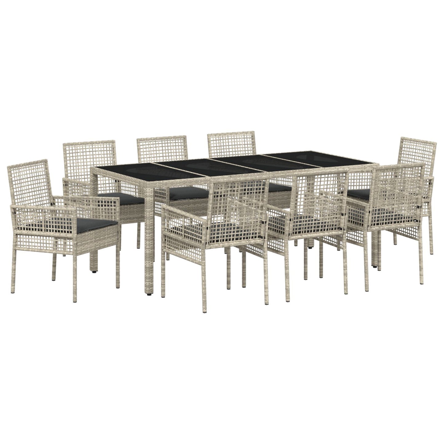 9-Delige Tuin Eetset Lichtgrijs Poly Rattan