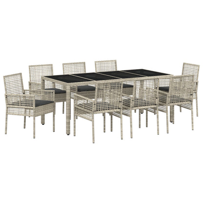 9-Delige Tuin Eetset Lichtgrijs Poly Rattan