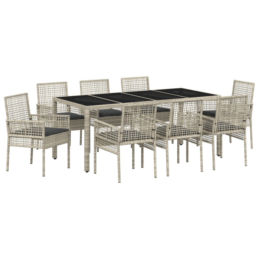 9-Delige Tuin Eetset Lichtgrijs Poly Rattan