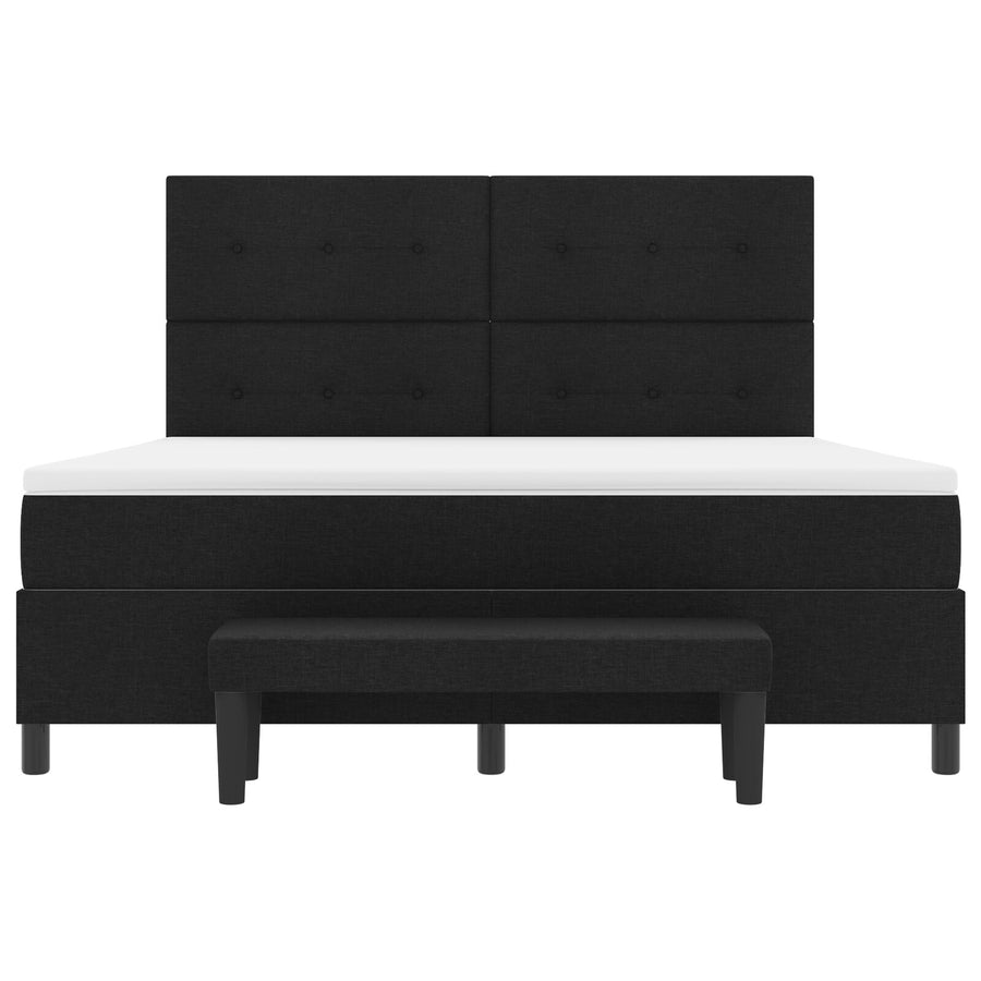 Boxspring Bed Met Matras & Bank Stof Zwart 180 x 200 cm Met knopen