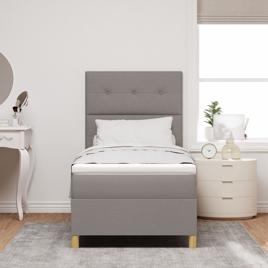 Boxspringbed Met Matras Taupe Eenpersoons Stof Blauw