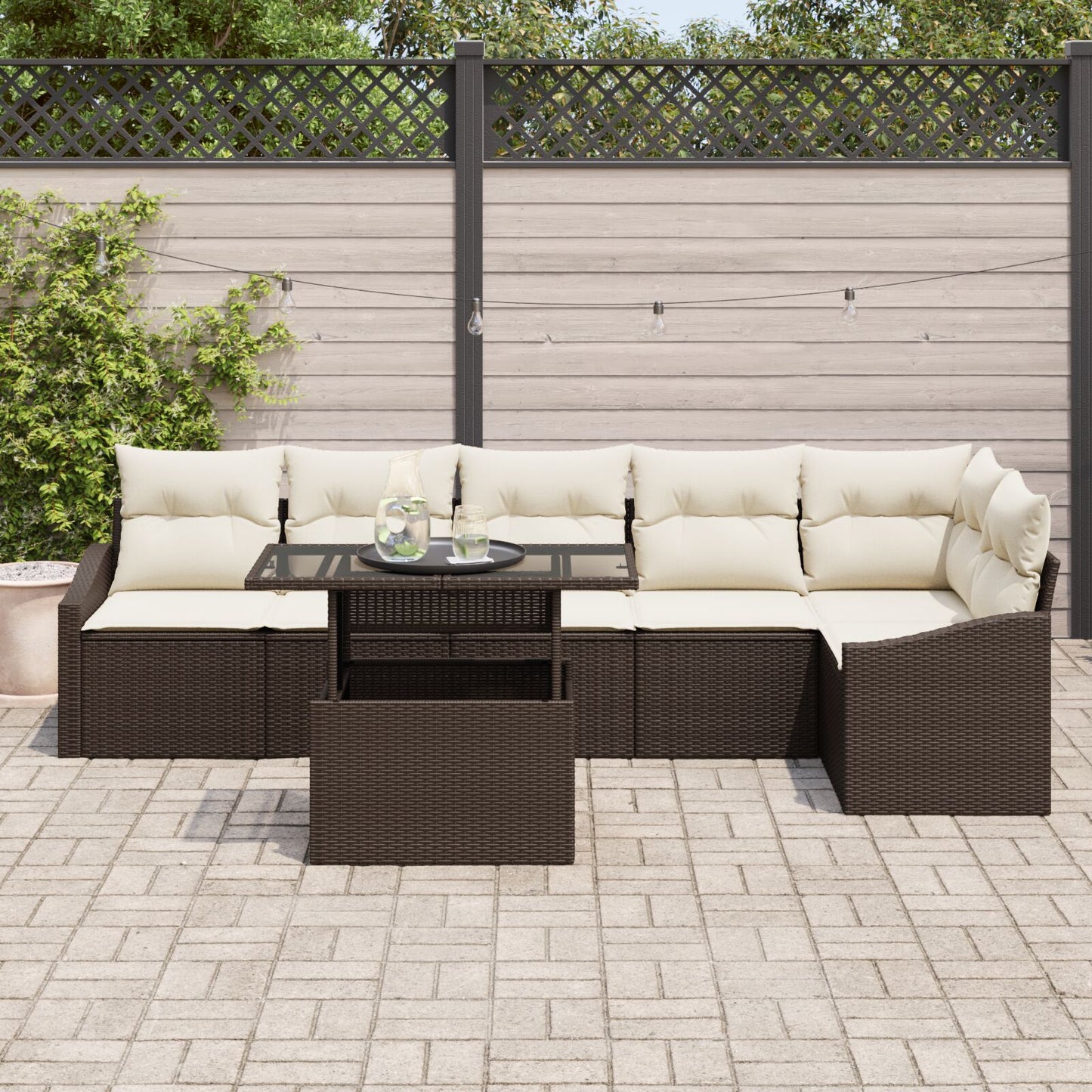 Tuinsofa Set Set Van 7 Bruin Rattan Tuinsofa Set Rechthoekig
