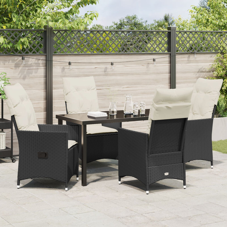 5 Delige Tuin Eetset Met Kussens Zwart Poly Rattan