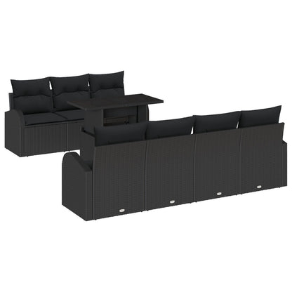 8-Delige Tuin Sofa Set Met Kussens Zwart Poly Rattan