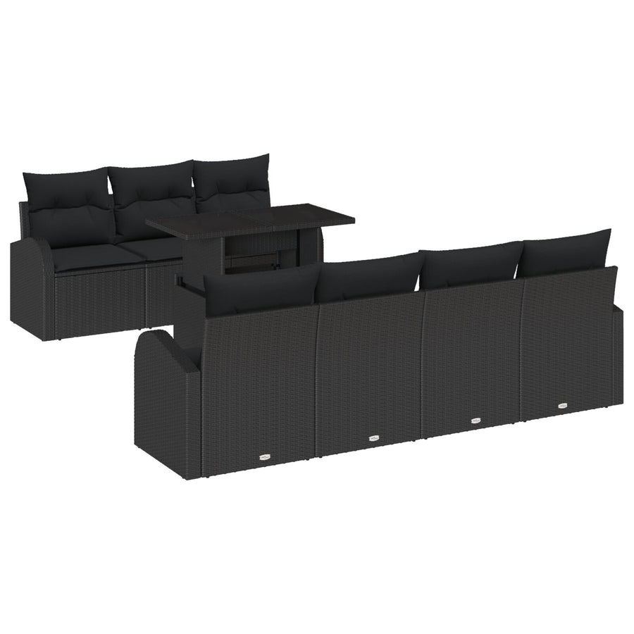 8-Delige Tuin Sofa Set Met Kussens Zwart Poly Rattan