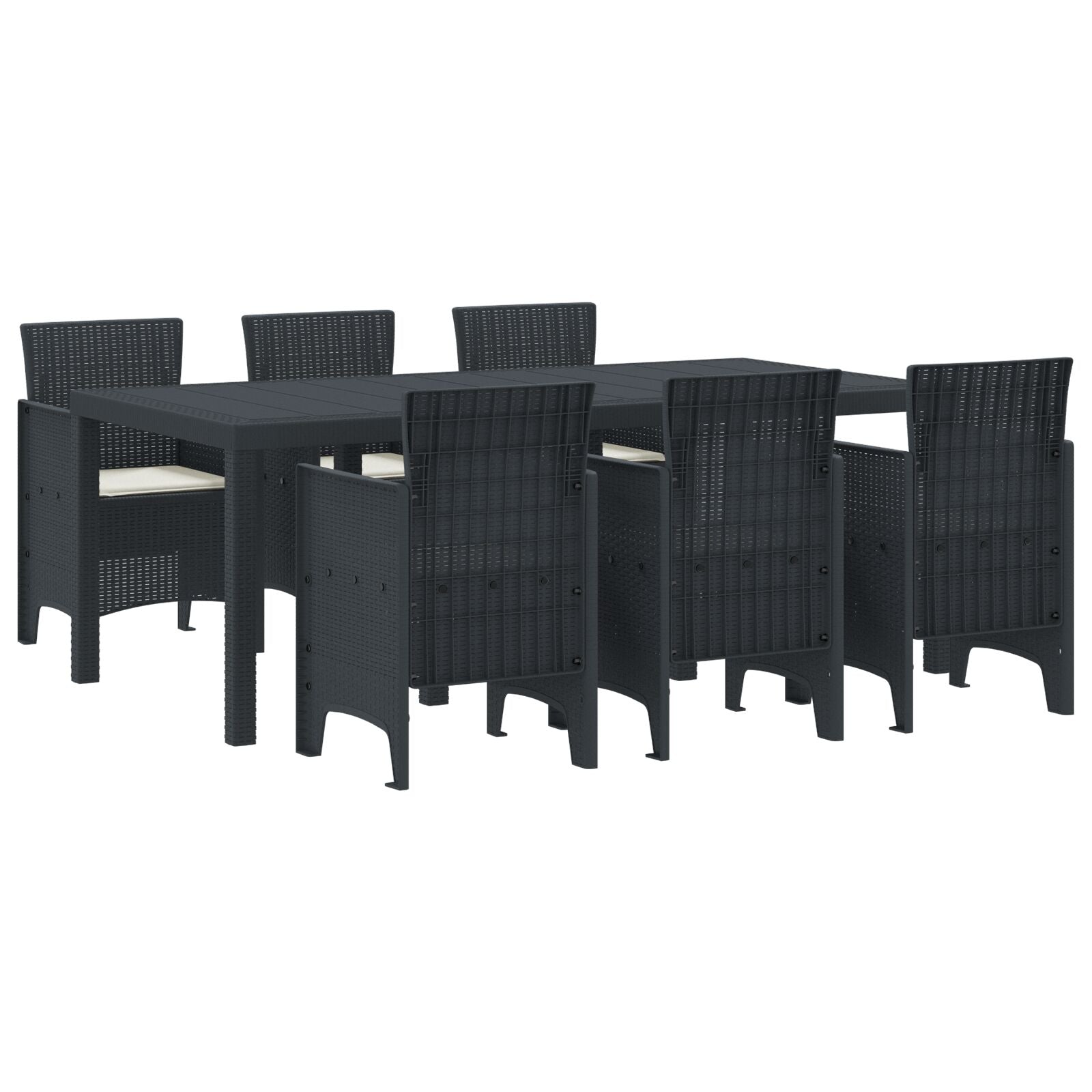 7-Delige Tuin Eetset Met Kussens Antraciet Poly Rattan