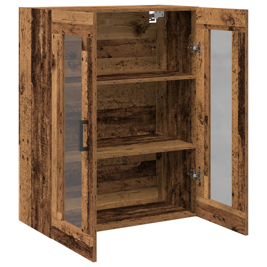Wandkast Met Glazen Deuren - Oud Hout - 69.5X34X90 Cm