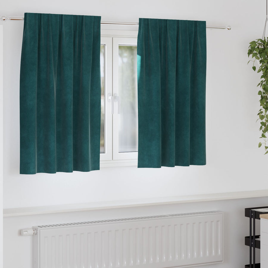 Zwarte Lichtegolf Gordijnen Met Top Tape 2 Stuks Fluweel Donkergroen 140 x 140 cm met naaigaren