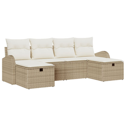 6 Delige Tuin Sofa Set Met Kussens Beige Poly Riet