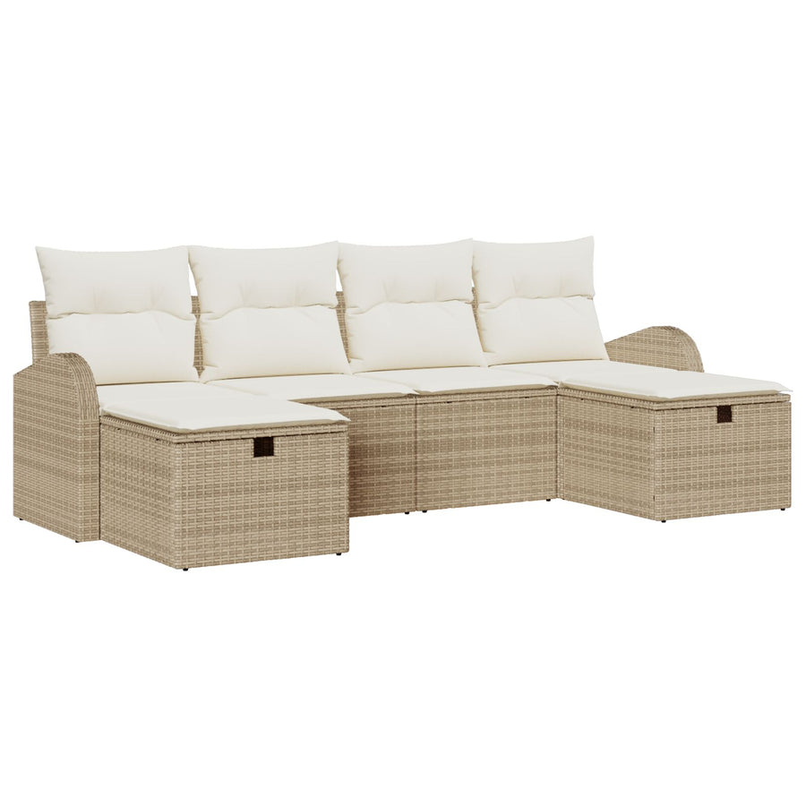 6 Delige Tuin Sofa Set Met Kussens Beige Poly Riet