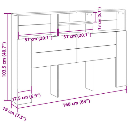 Hoofdbord Kast In Zwart Eiken - 160X19X103,5 Cm Gemaakt Van Gerecycled Hout